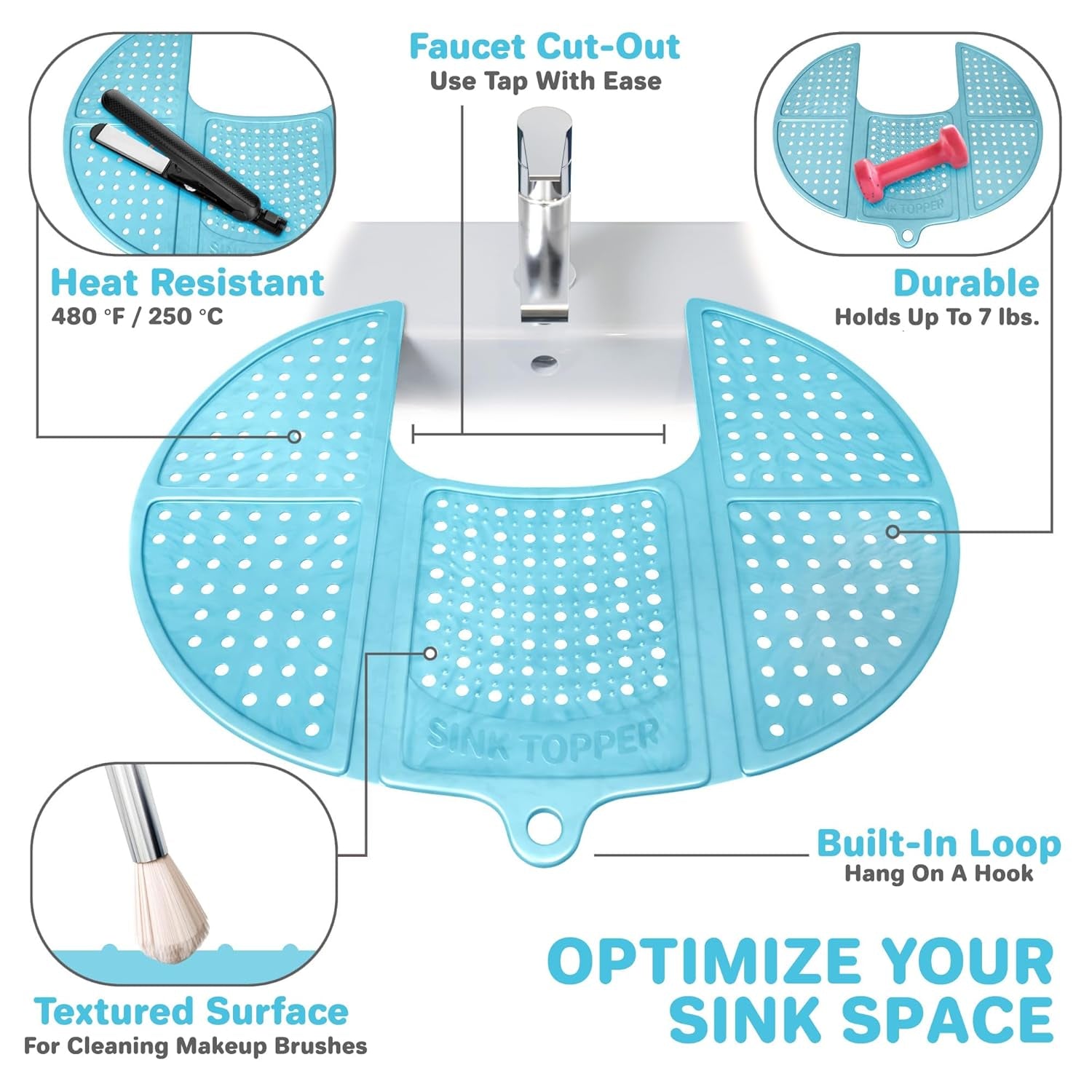 Transform Your Space: Foldable Bathroom Counter Cover & Storage Saver for Hot Tools, Makeup, and Beauty Brush Cleaning - Perfect for RVs and Small Areas (Standard Pacific Blue)