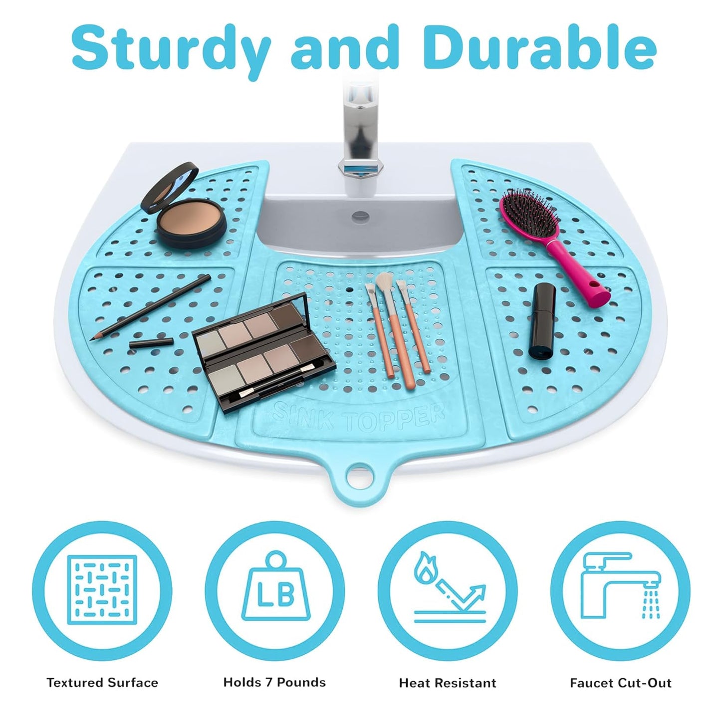 Transform Your Space: Foldable Bathroom Counter Cover & Storage Saver for Hot Tools, Makeup, and Beauty Brush Cleaning - Perfect for RVs and Small Areas (Standard Pacific Blue)