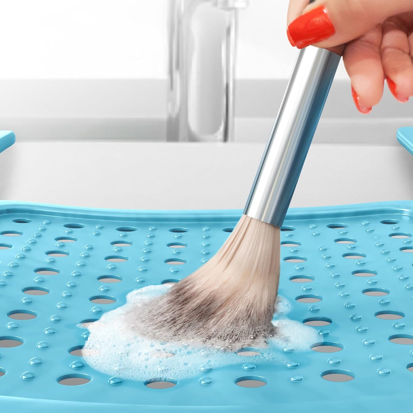Transform Your Space: Foldable Bathroom Counter Cover & Storage Saver for Hot Tools, Makeup, and Beauty Brush Cleaning - Perfect for RVs and Small Areas (Standard Pacific Blue)